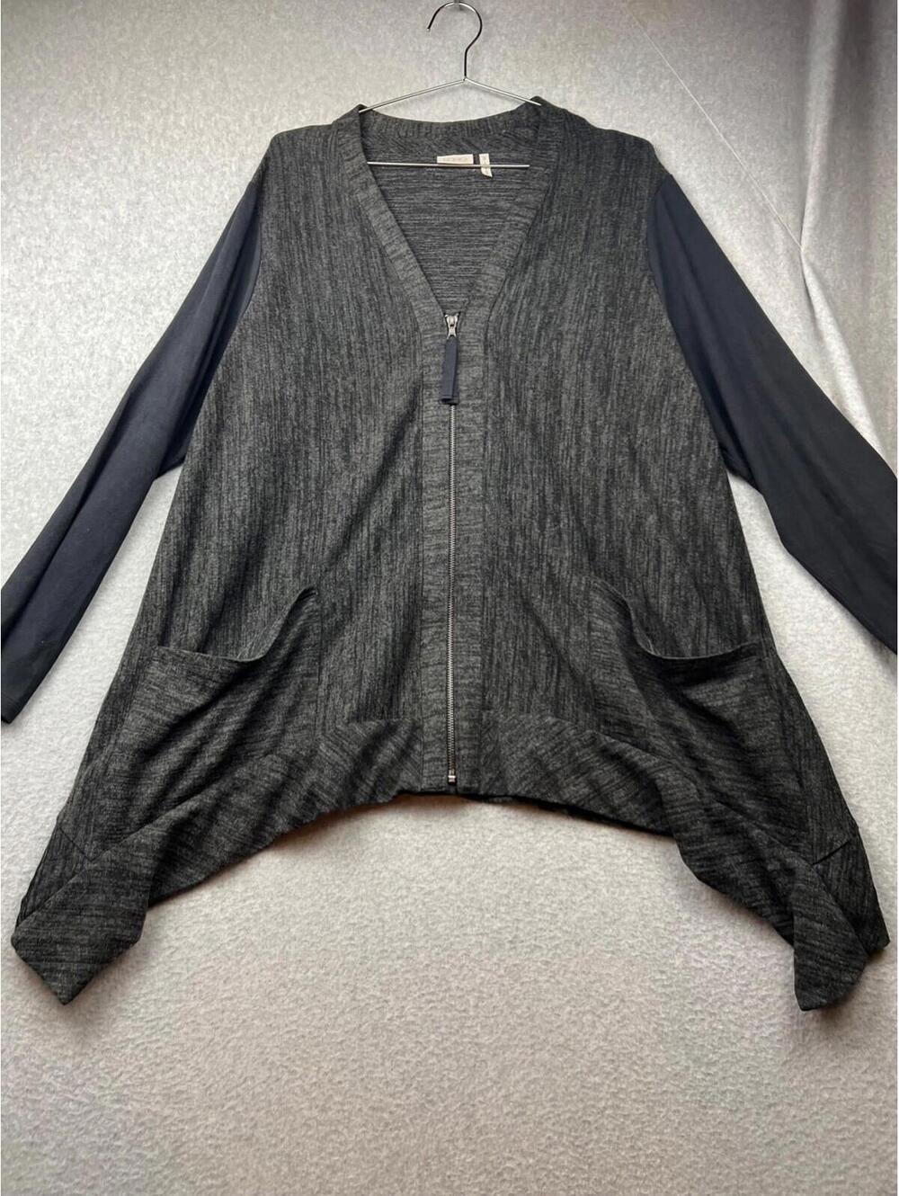 LOGO Lori Goldstein Full Zip Knit Cardigan Sweater Womens 1X Faux Suede Gray
